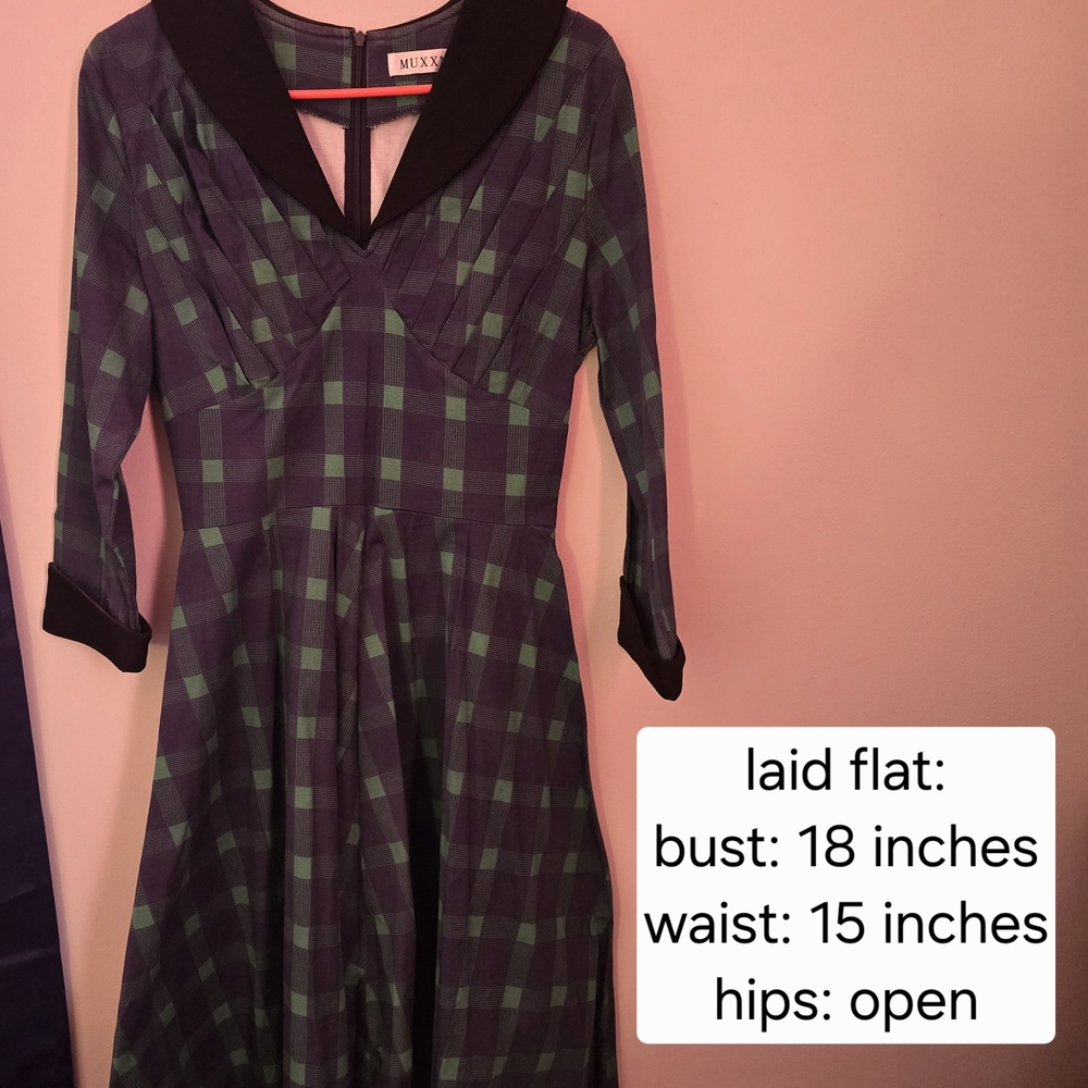 Muxxn Green and Black Plaid Long Sleeve Dress Size Large